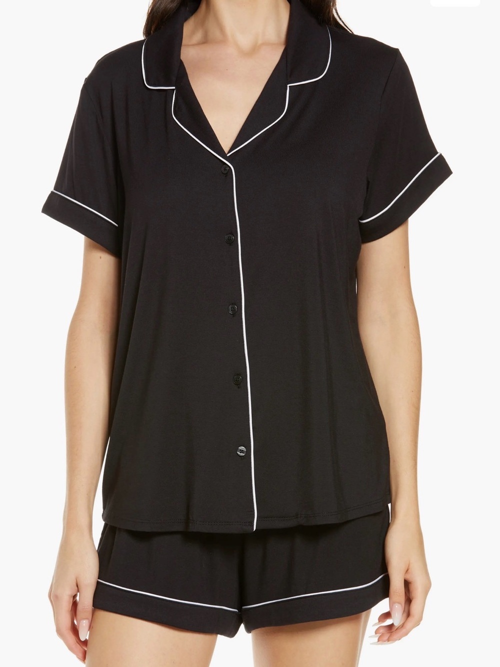 Nordstrom Black Short Sleeve Pajama Set with White Piping